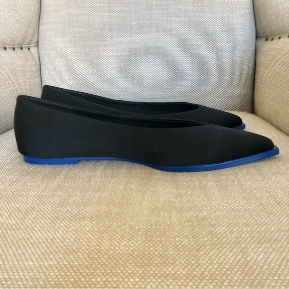 ASOS Flat Satin Pointed Toe Shoes With Electric Blue Boarder Around Sole. - Picture 8 of 10